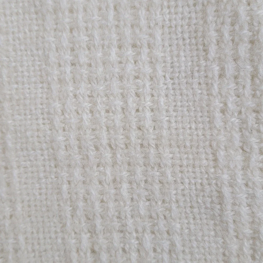 Faribo VTG Wool Blend Waffle Weave Blanket Satin Trim Cream Made in USA 83